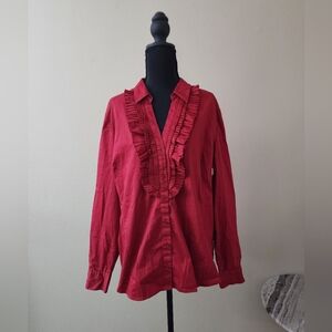 Chic Ruffle Detail Blouse in Deep Red